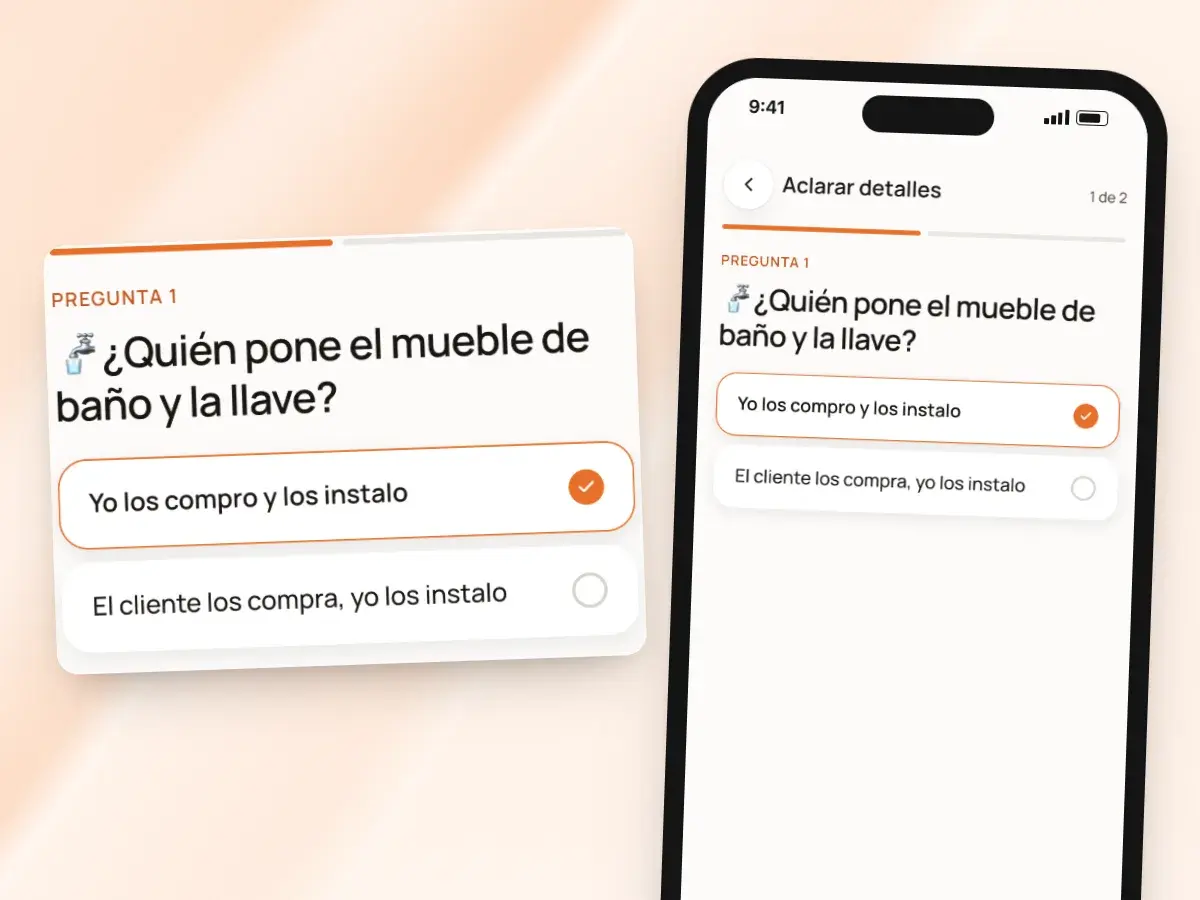Una pregunta de aclaración en un teléfono, quién pone el mueble de baño y la llave, con dos respuestas para tocar