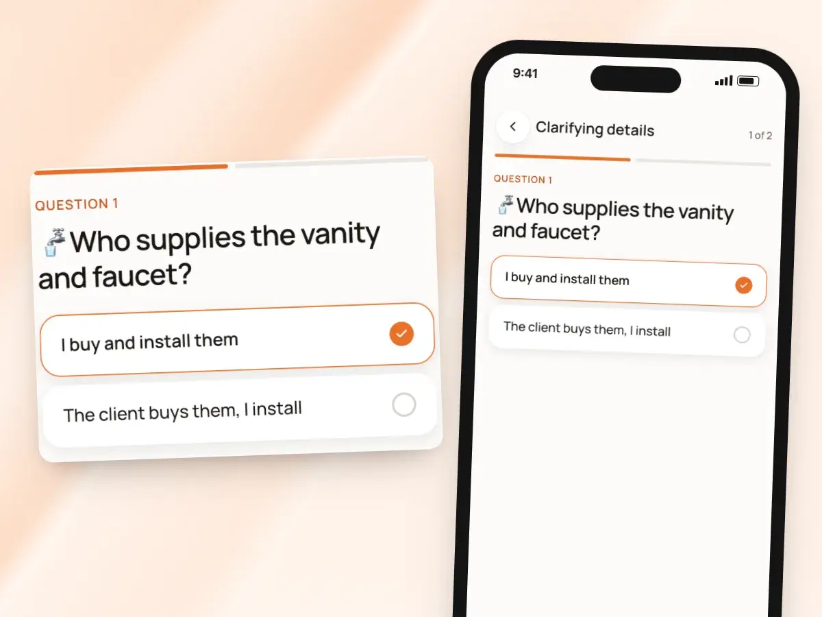 A clarifying question on a phone, who supplies the vanity and faucet, with two answers to tap