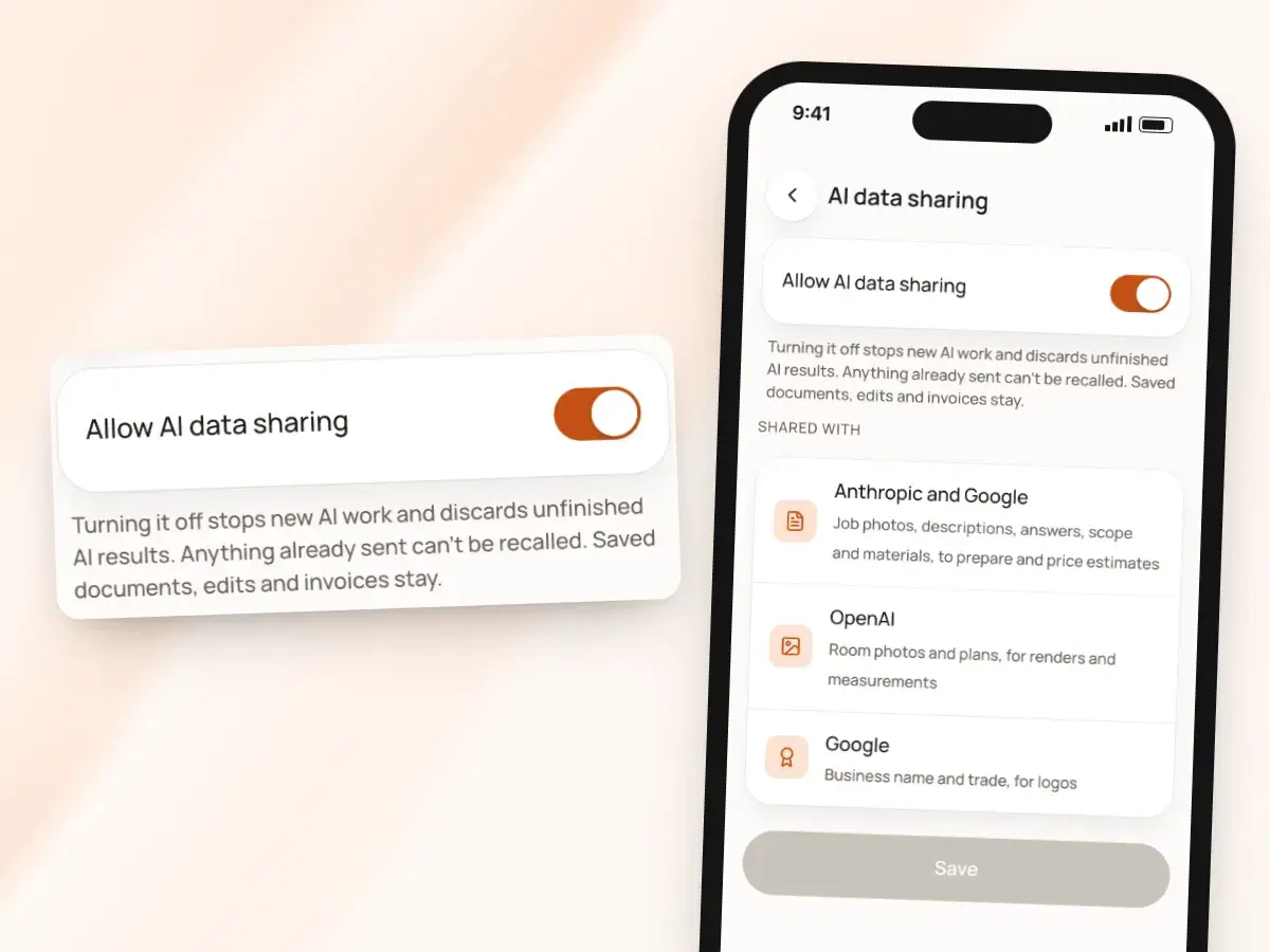 AI data sharing on a phone: the switch that turns it off and who job details are shared with