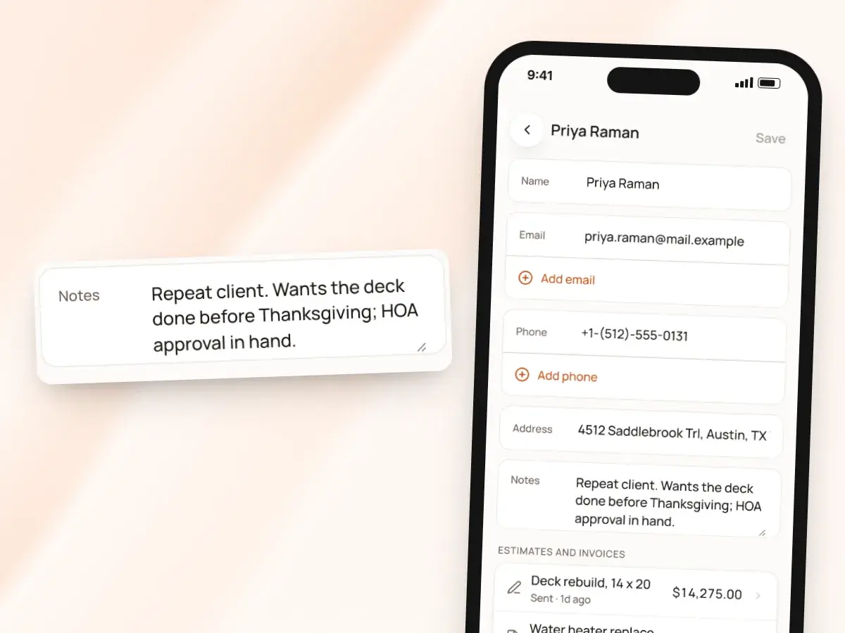 A client’s private notes on a phone