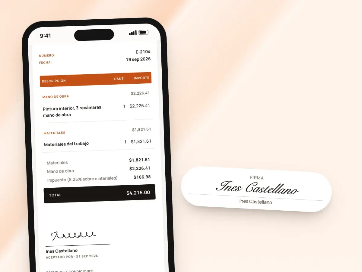 Un presupuesto firmado en el teléfono de la clienta, con su firma