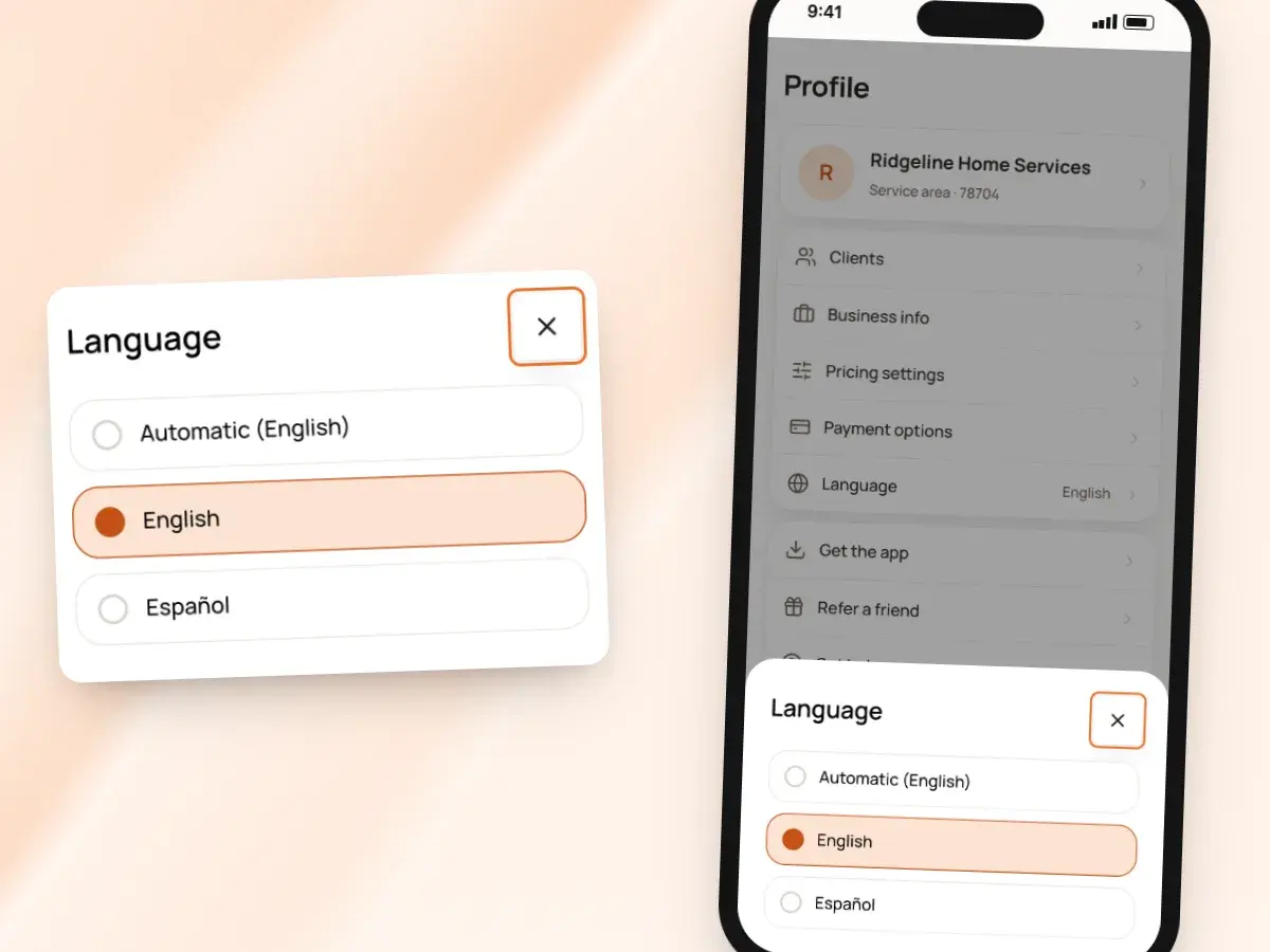 The Language setting on a phone: automatic, English or Español