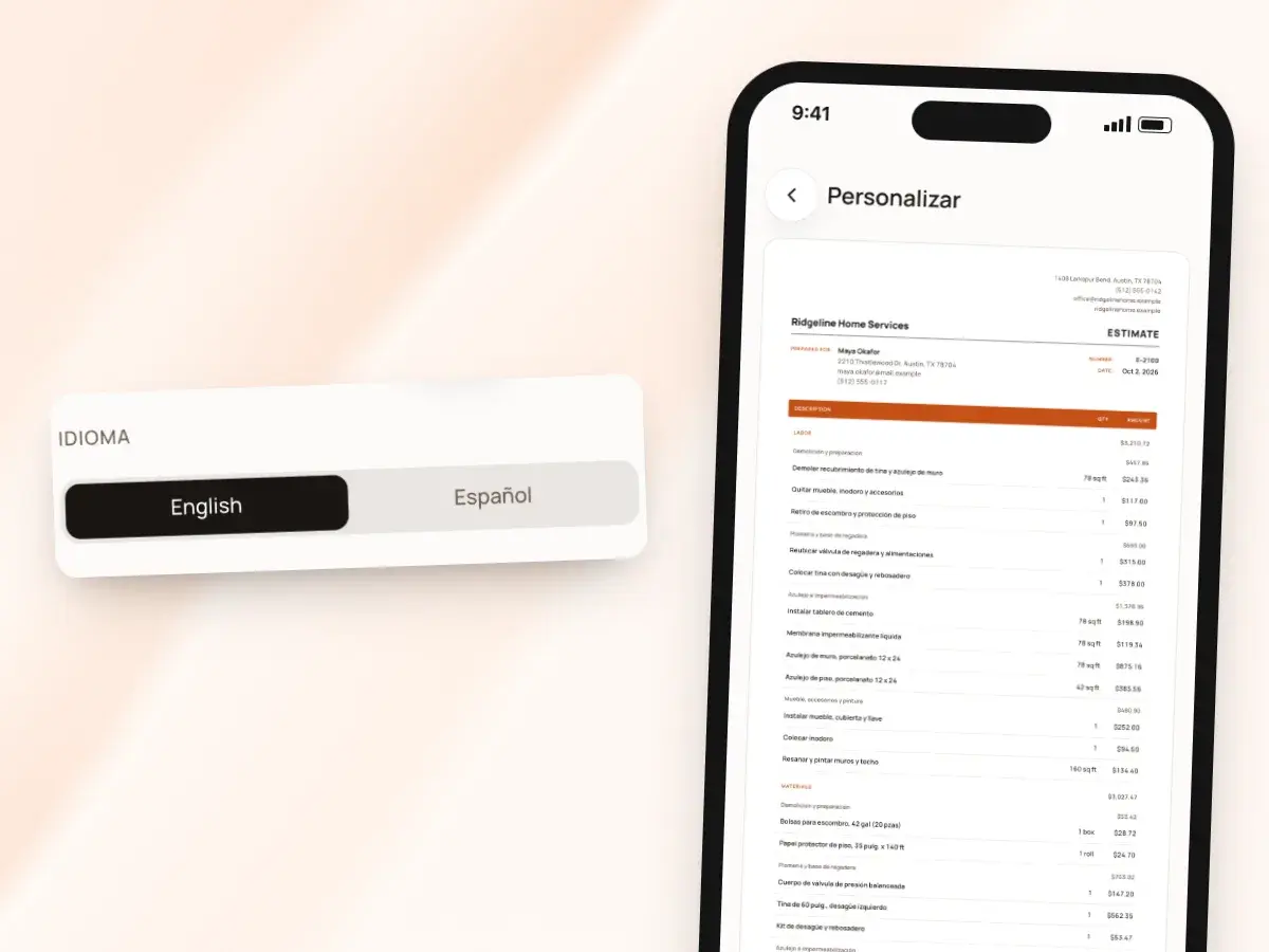 Personalizar con el idioma del documento en English, junto a la moneda de la cuenta