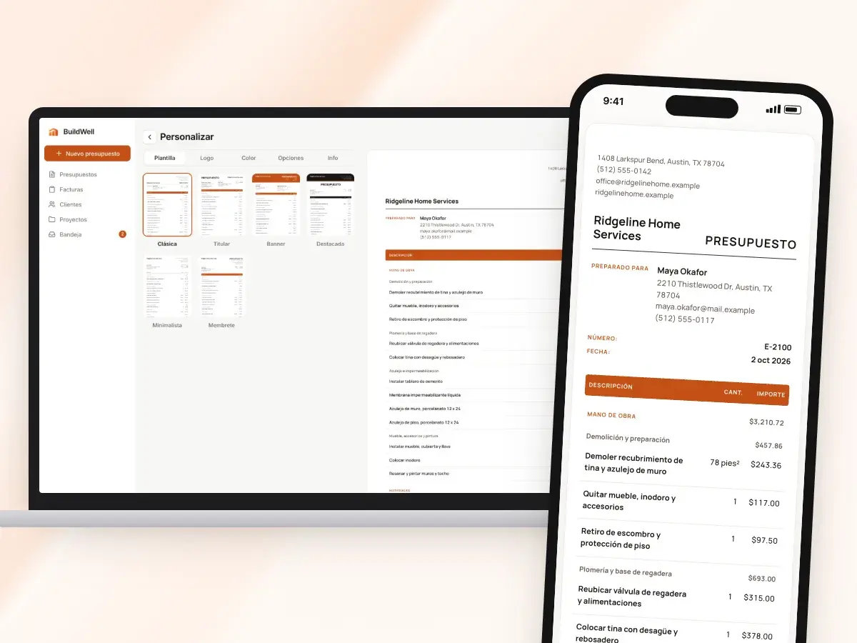 Personalizar en la app web en una laptop, y el mismo diseño en el teléfono del cliente