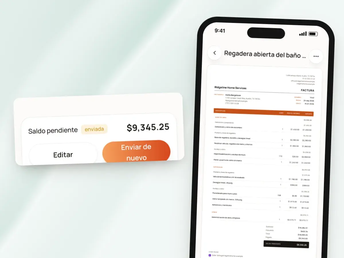 Una factura en un teléfono con su saldo pendiente y Enviar de nuevo
