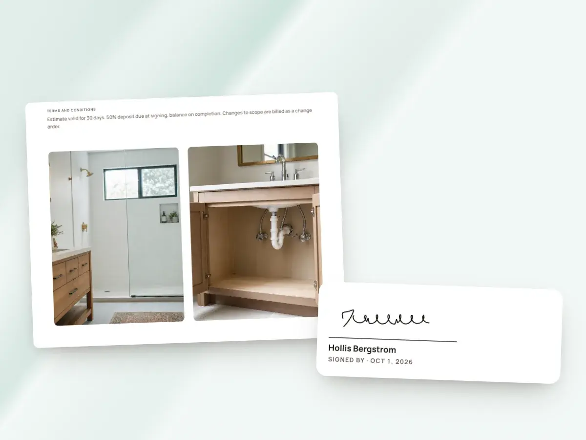 Photos of the finished work printed with an invoice, and the client’s signature on it