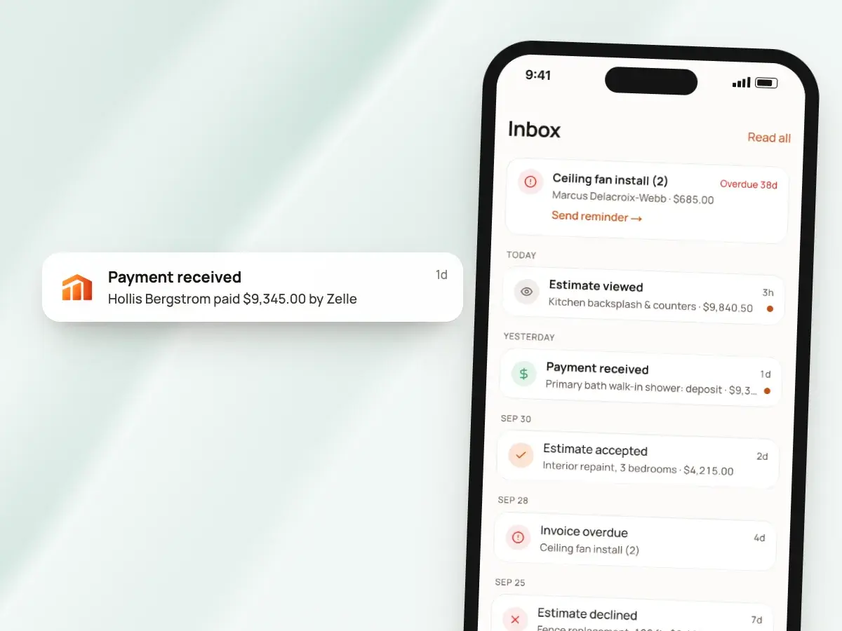 A Payment received notification beside the inbox on a phone