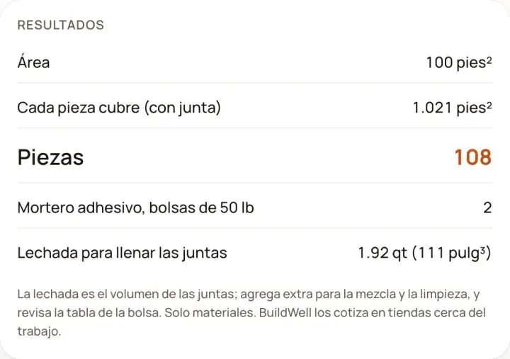 Resultados: Calculadora de azulejos y losetas