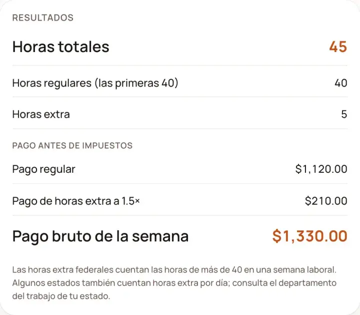 Resultados: Calculadora de horas trabajadas
