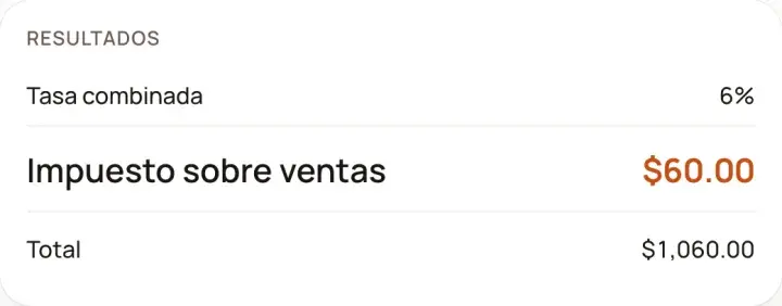 Resultados: Calculadora de impuesto sobre ventas