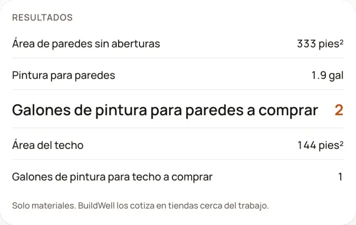 Resultados: Calculadora de pintura