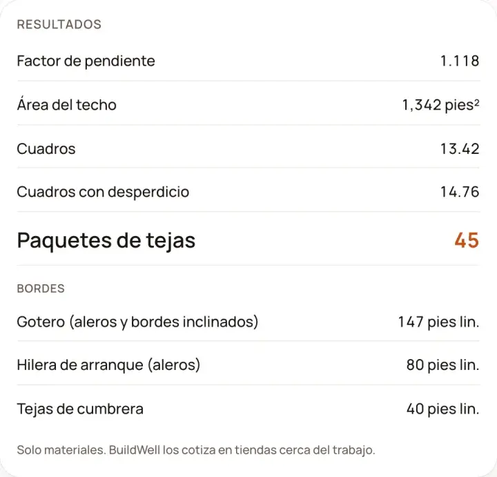 Resultados: Calculadora de techos