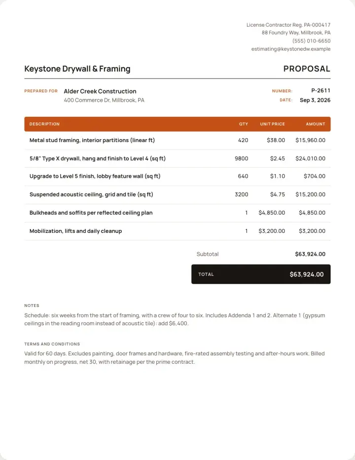 An example bid proposal