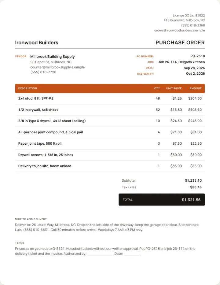 An example purchase order