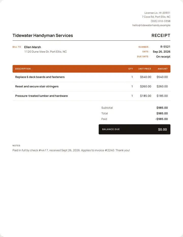 An example receipt