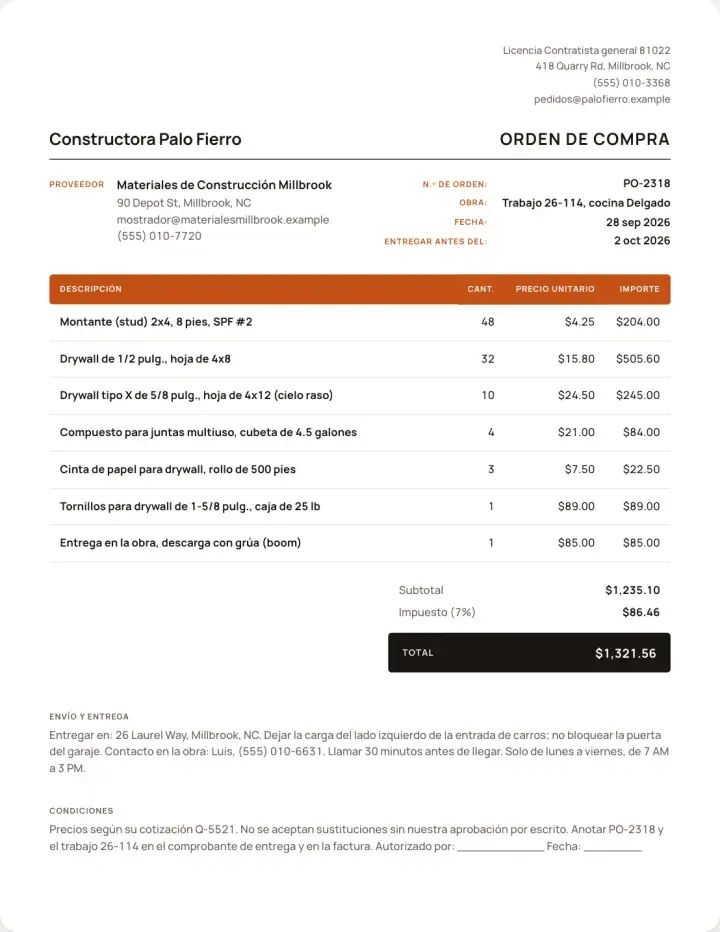 Ejemplo: orden de compra