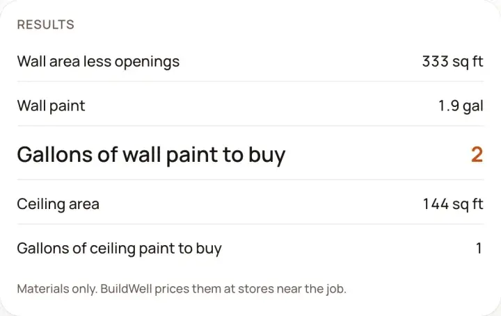 The paint calculator's results