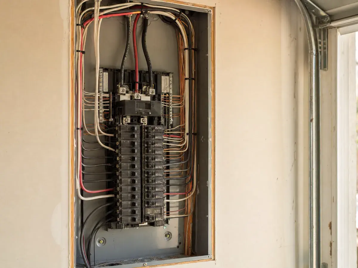 Un centro de carga nuevo y bien cableado en una cochera