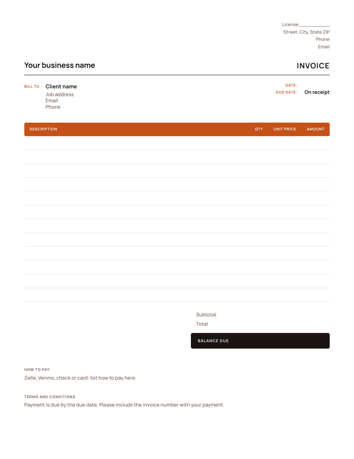 A blank invoice template