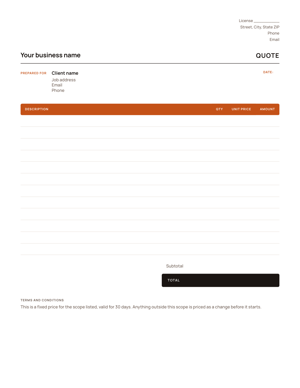 A blank quote template