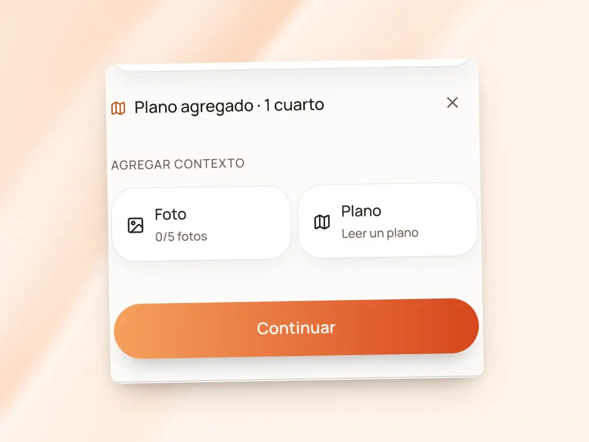 La pantalla de presupuesto nuevo con las medidas del cuarto leídas de un plano agregadas a la descripción