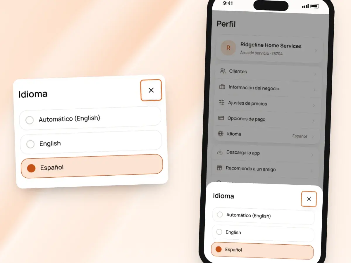 El ajuste de Idioma en un teléfono: automático, English o Español
