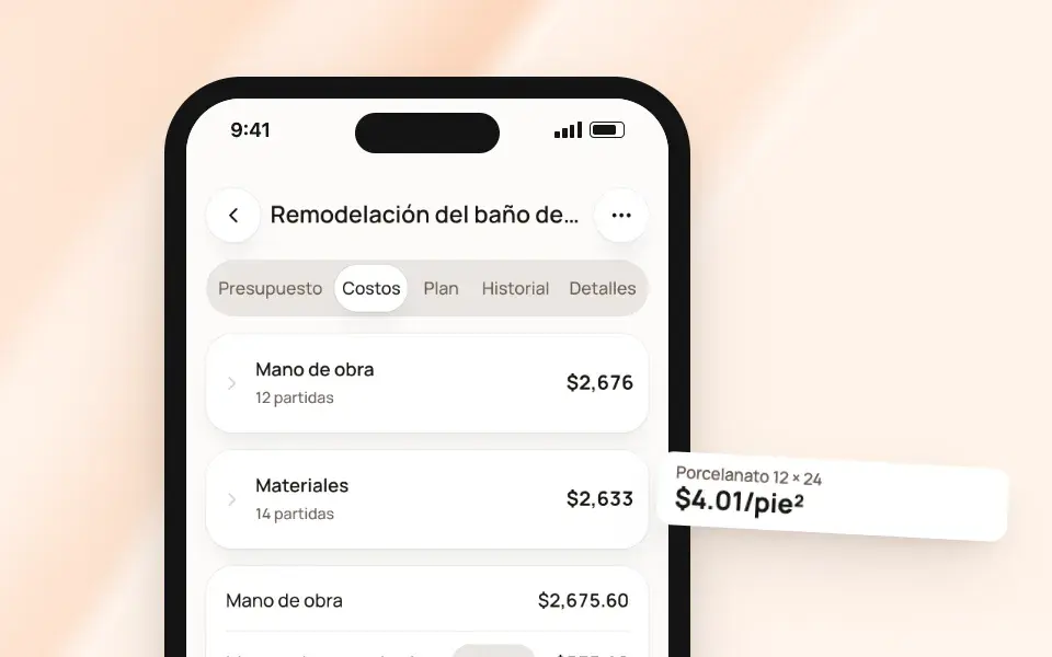 Los costos de un presupuesto en un teléfono con el precio local del azulejo