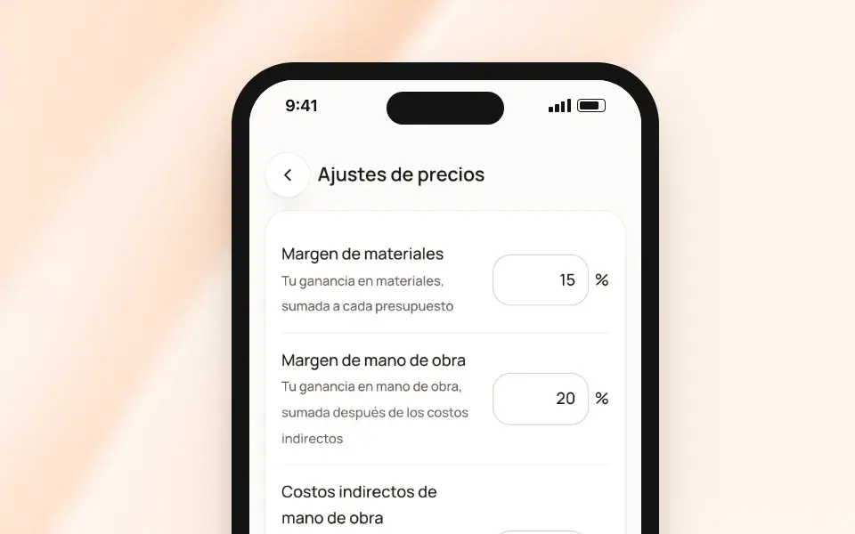 Ajustes de precios en un teléfono: márgenes, costos indirectos, impuesto y permiso